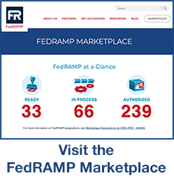 Screenshot of the FedRAMP Marketplace and text "Visit the FedRAMP Marketplace"