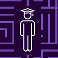 Figure with a graduation cap in a maze
